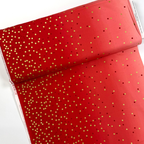 ST10195 Stoff Webware Baumwolle Meterware rot gold metallic Punkte
